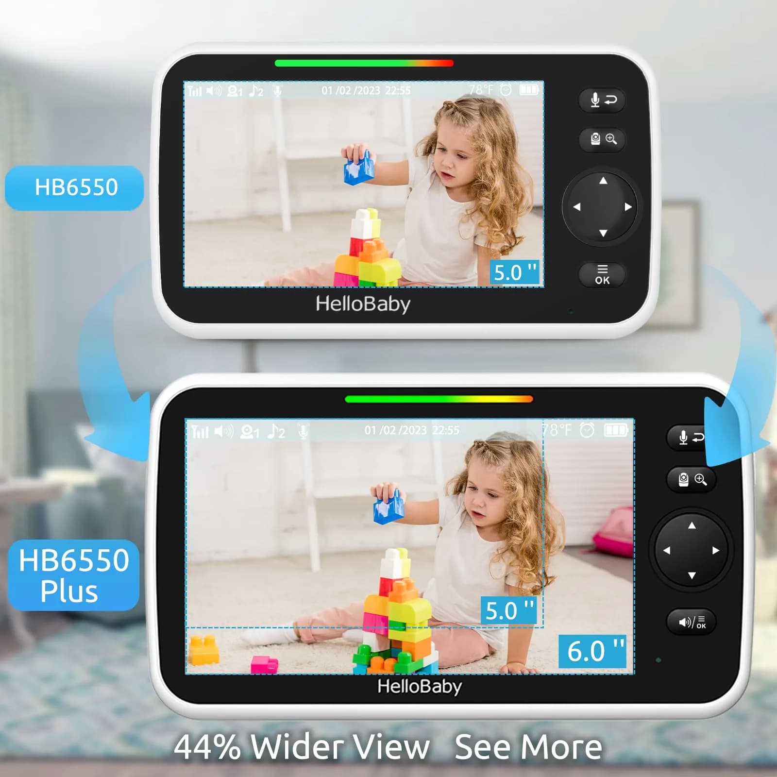 HelloBaby HB6550Plus Split-Screen Video Baby Monitor 6-inch (15.24 cm) | World's First IPS Screen, 30-Hour Battery, No WiFi - view 3