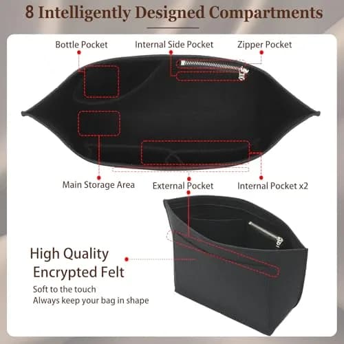 Doxo Felt Purse Organizer Insert for Longchamp Le Pliage Large, Black, Large | Keeps Tote Handbags Shaped & Neat thumbnail 4