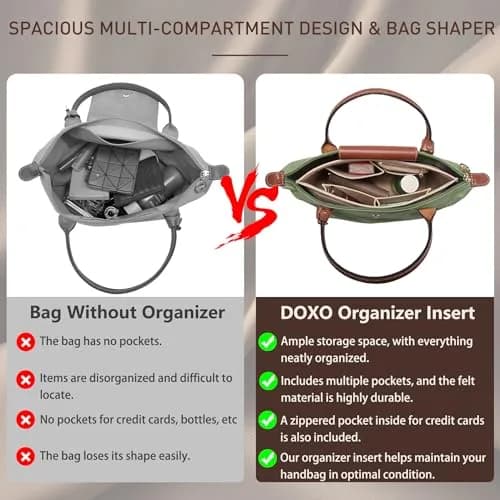 Doxo Felt Purse Organizer Insert for Longchamp Le Pliage Large, Black, Large | Keeps Tote Handbags Shaped & Neat thumbnail 5