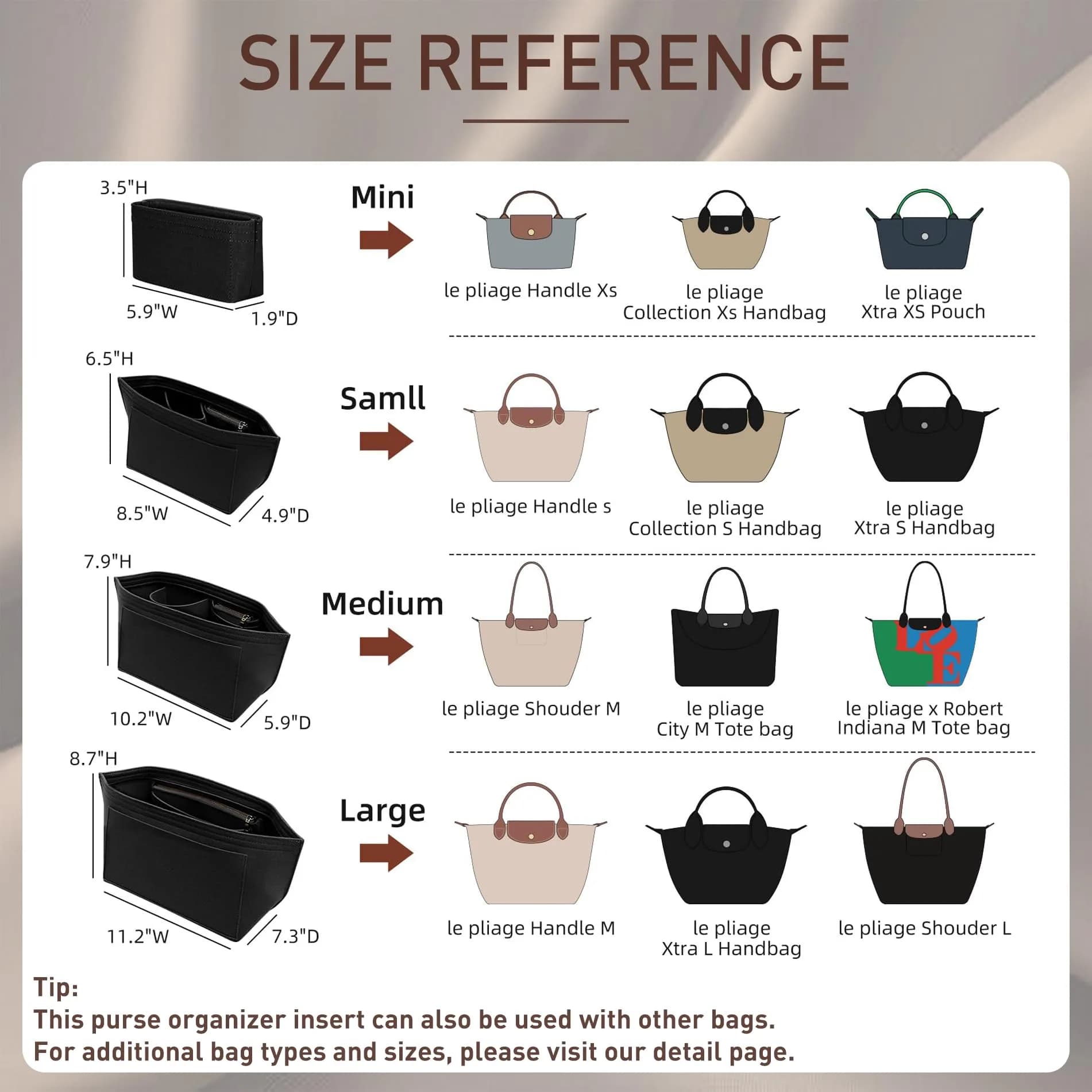 Doxo Felt Purse Organizer Insert for Longchamp Le Pliage Large, Black, Large | Keeps Tote Handbags Shaped & Neat - view 2