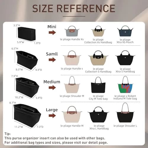 Doxo Felt Purse Organizer Insert for Longchamp Le Pliage Large, Black, Large | Keeps Tote Handbags Shaped & Neat thumbnail 2
