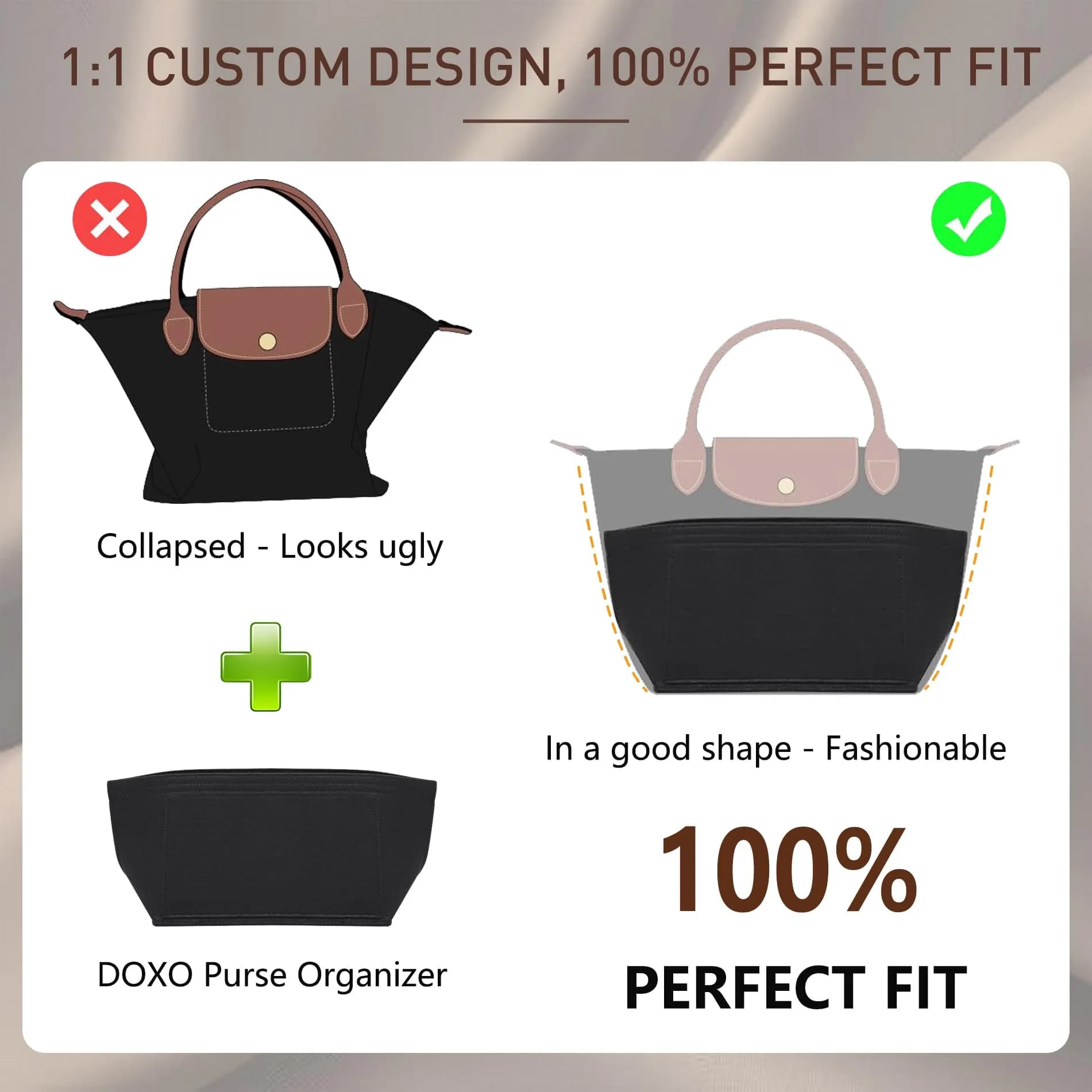 Doxo Felt Purse Organizer Insert for Longchamp Le Pliage Large, Black, Large | Keeps Tote Handbags Shaped & Neat - view 3