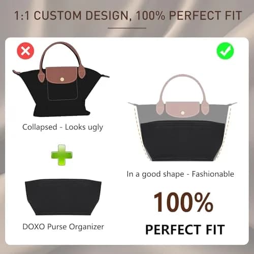 Doxo Felt Purse Organizer Insert for Longchamp Le Pliage Large, Black, Large | Keeps Tote Handbags Shaped & Neat thumbnail 3