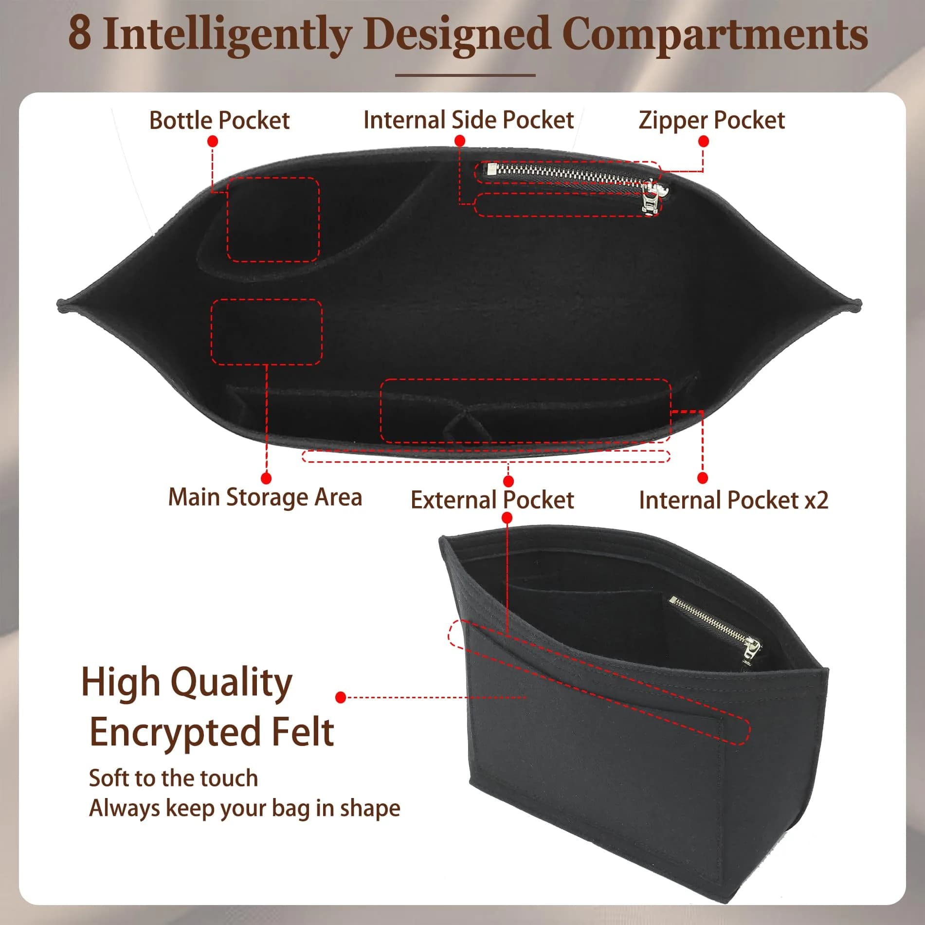 Doxo Felt Purse Organizer Insert for Longchamp Le Pliage Large, Black, Large | Keeps Tote Handbags Shaped & Neat - view 4