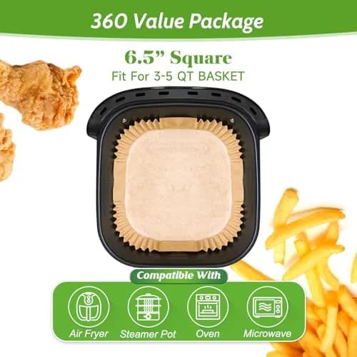 Tripho Heavy Duty Square Air Fryer Paper Liners 6.5 Inch | Non-Stick & Leakproof for Airfryer Basket thumbnail 2