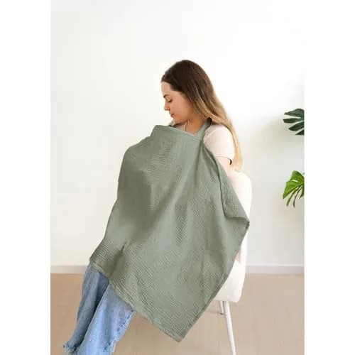 MairMore 100% Muslin Cotton Nursing Cover Misty Green 71cm (28in) x 112cm (44in) | Breathable & Privacy for Indian Moms thumbnail 5