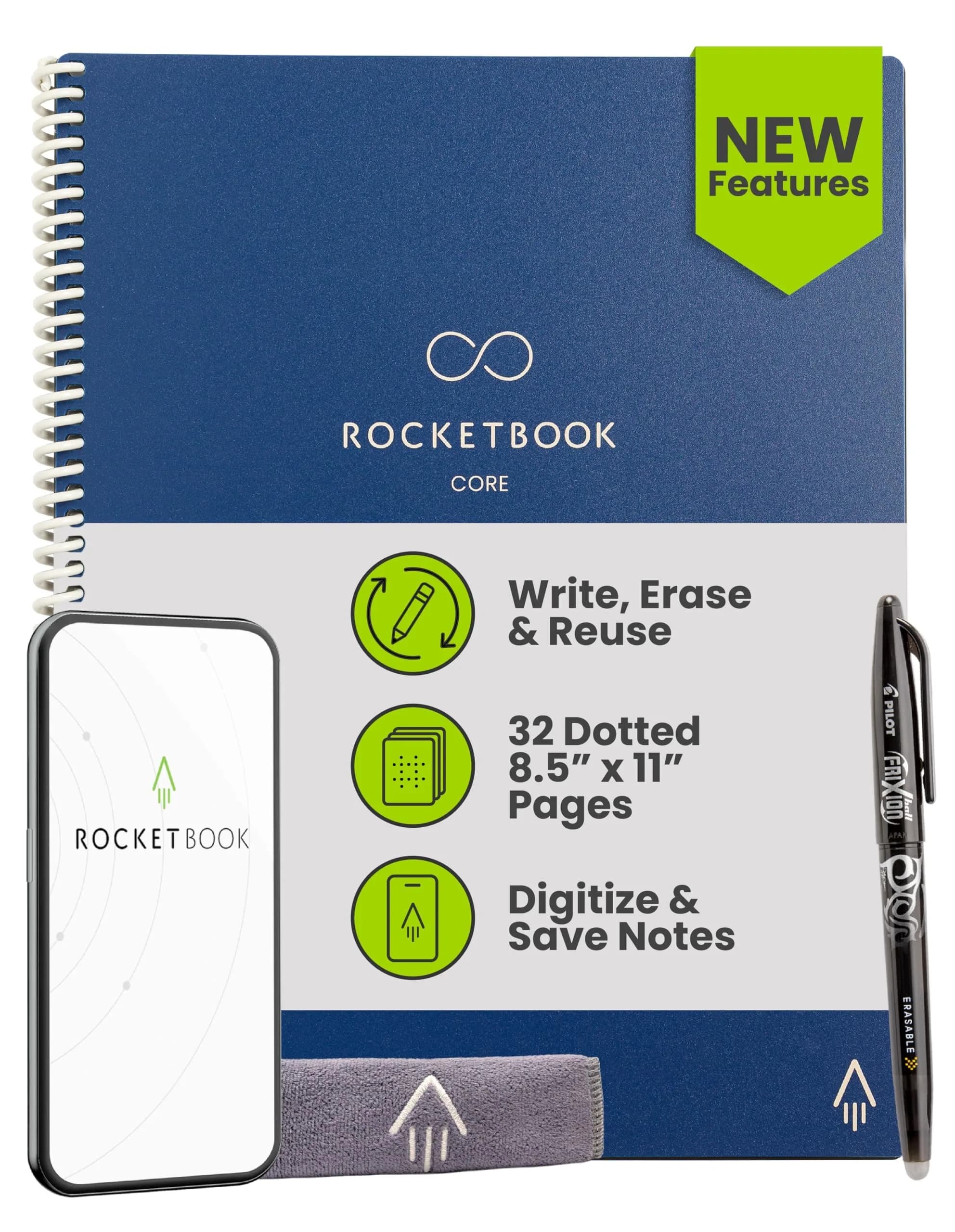 Rocketbook Core Reusable Spiral Notebook, Executive Size 6x8.8, Navy Blue - Dotted Pages | 36 Pages - main product image