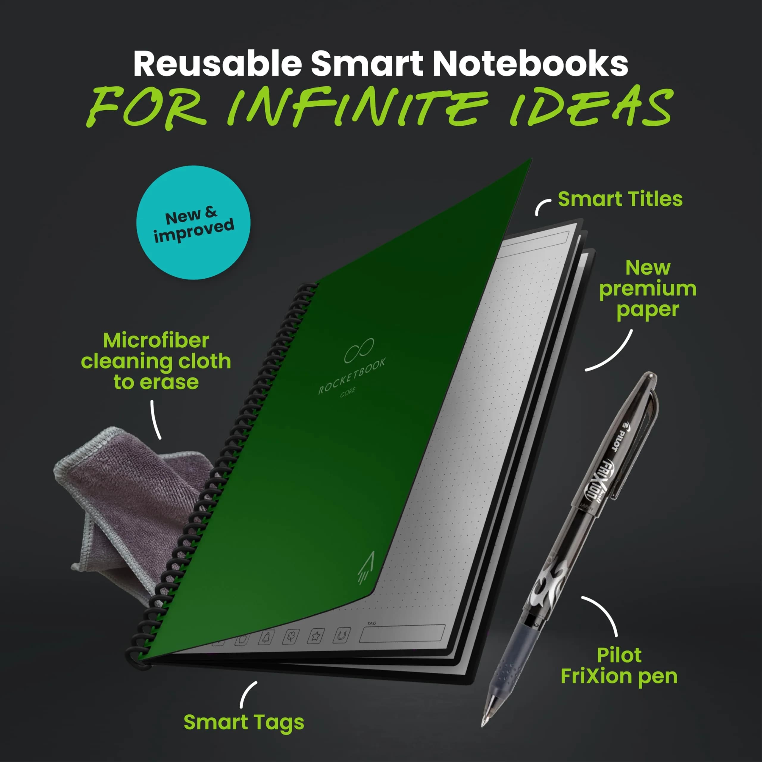 Rocketbook Core Reusable Notebook - Green, Premium Executive Size (6x8.8 Inches) - view 3