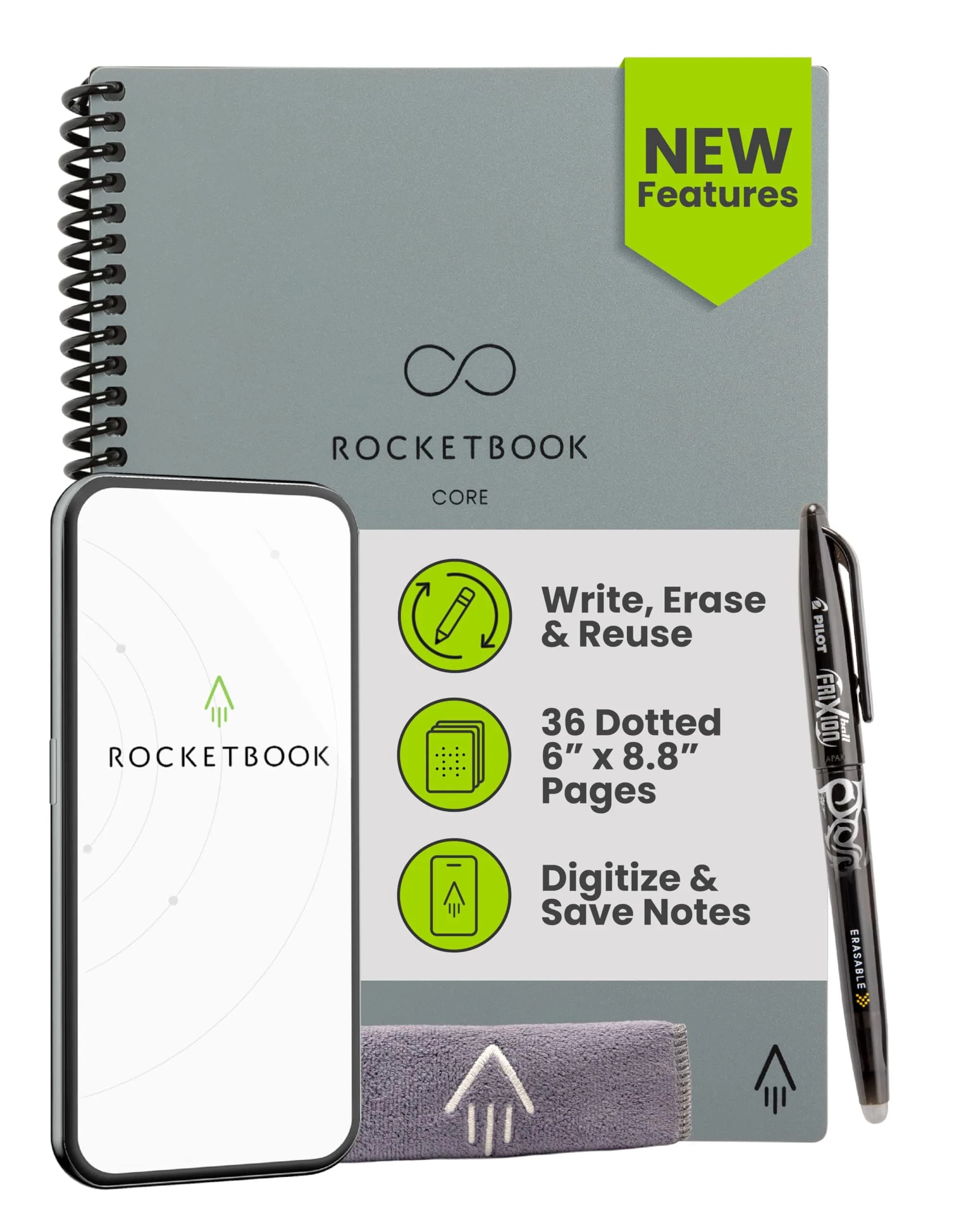 Rocketbook Core Reusable Notebook - Gray, Premium Executive Size (6x8.8 inches) - main product image