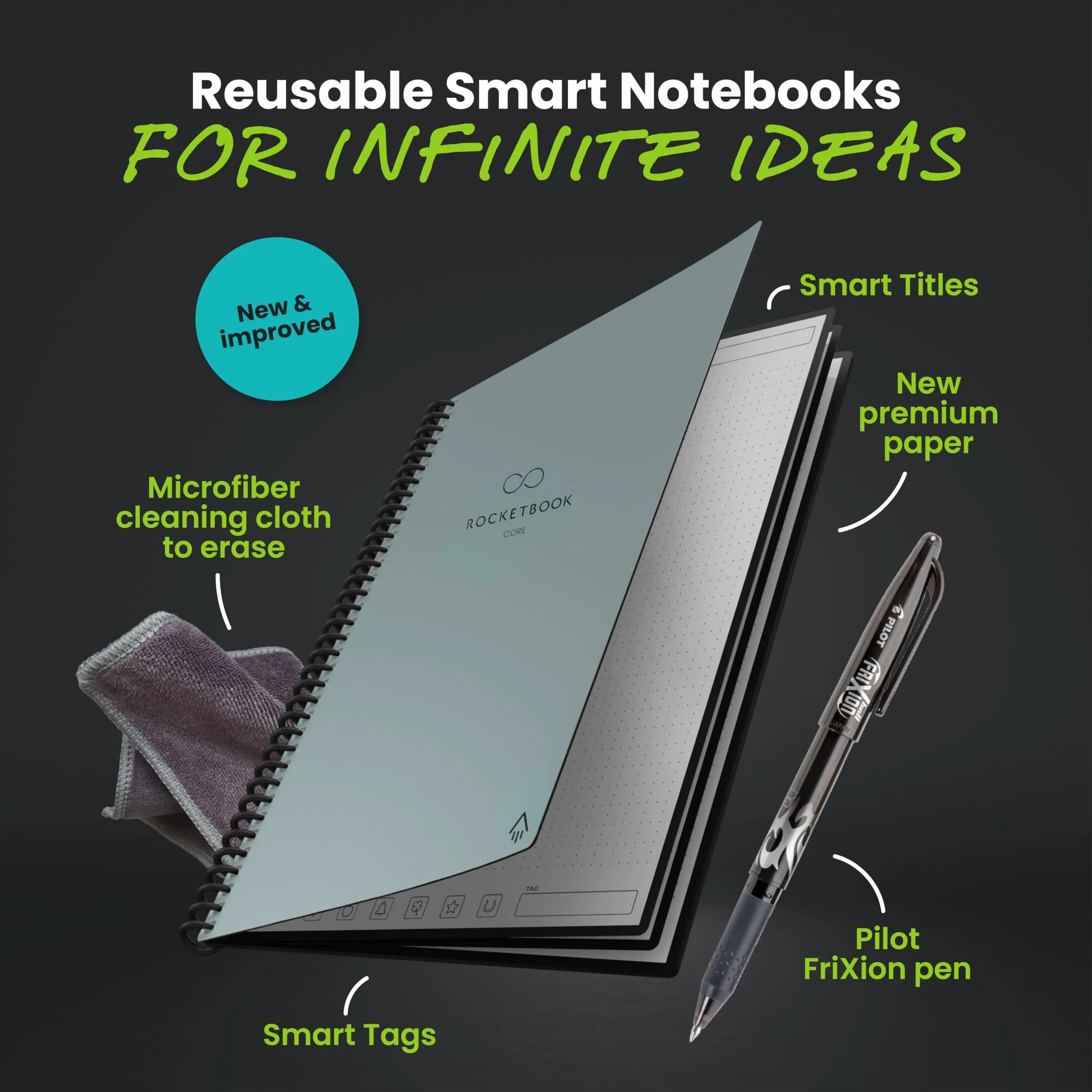 Rocketbook Core Reusable Notebook - Gray, Premium Executive Size (6x8.8 inches) - view 3
