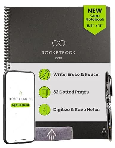 Rocketbook Core Reusable Spiral Notebook, Premium Letter Size 8.5x11, Black - Dotted Pages thumbnail 1
