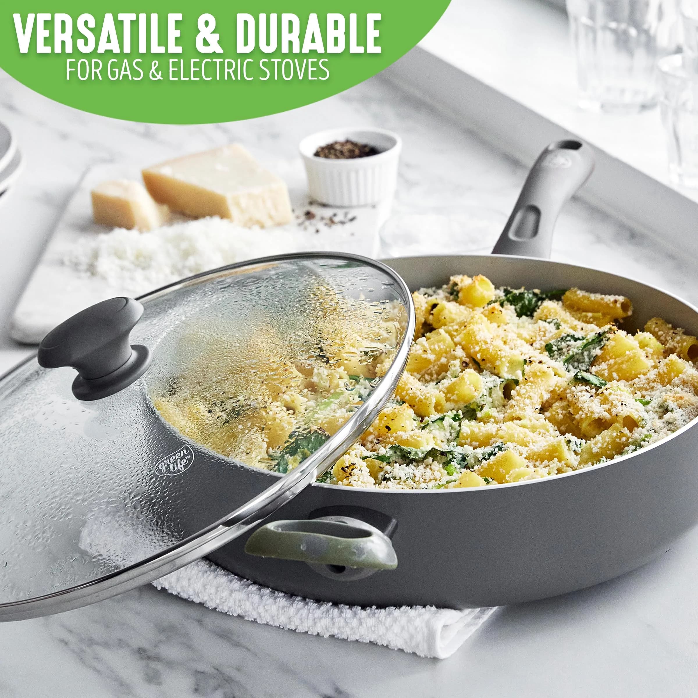GreenLife Sandstone Ceramic Nonstick Sauté Pan 4.73L (5 Quart) | Toxin-Free, Dishwasher Safe, Black - view 3