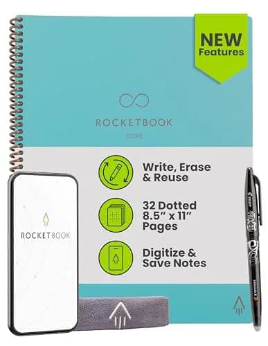 Rocketbook Core Reusable Spiral Notebook, Premium Letter Size 8.5x11, Teal - Dotted Pages | 36 Pages thumbnail 1
