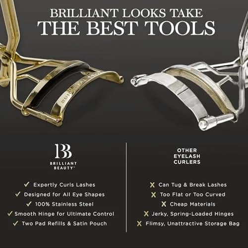 Brilliant Beauty Eyelash Curler - Stainless Steel, Satin Bag, 2 Refill Pads | Gentle, Durable & Travel-Friendly thumbnail 5