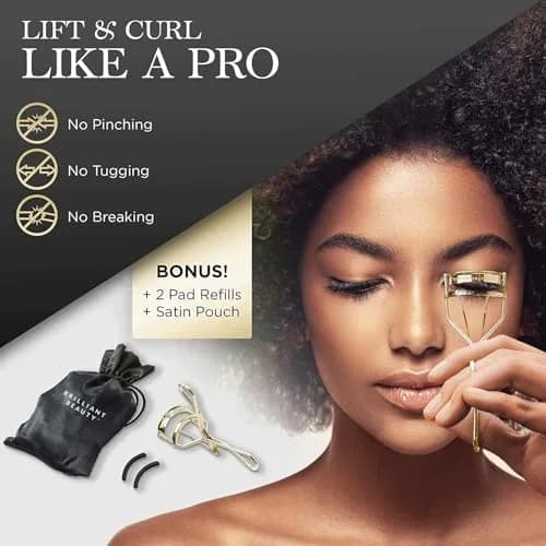 Brilliant Beauty Eyelash Curler - Stainless Steel, Satin Bag, 2 Refill Pads | Gentle, Durable & Travel-Friendly thumbnail 2