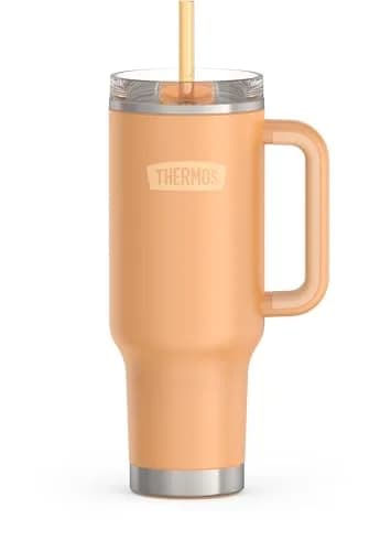 THERMOS 40oz Stainless Steel Cup Holder Mug Melon | Insulated Tumbler with Leak-Resistant Lid thumbnail 1