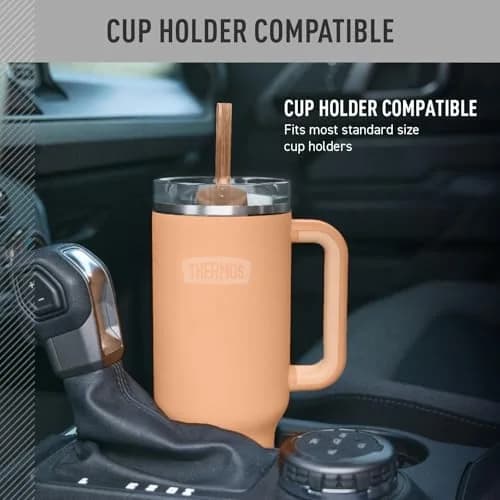 THERMOS 40oz Stainless Steel Cup Holder Mug Melon | Insulated Tumbler with Leak-Resistant Lid thumbnail 6