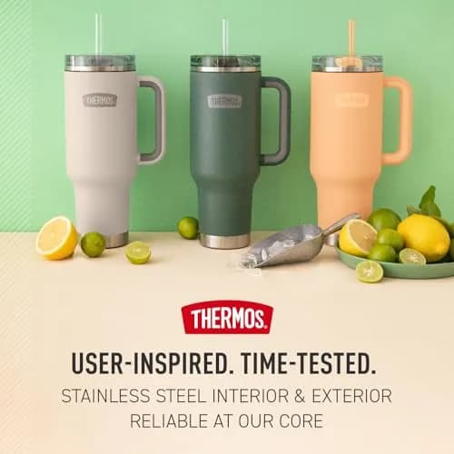 THERMOS 40oz Stainless Steel Cup Holder Mug Melon | Insulated Tumbler with Leak-Resistant Lid thumbnail 8