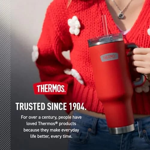 THERMOS 40oz Stainless Steel Cup Holder Mug Melon | Insulated Tumbler with Leak-Resistant Lid thumbnail 9