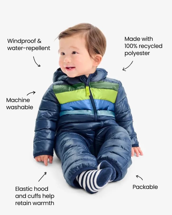 Primary Baby Puffer Bunting Suit, Water-Repellent, Windproof (Iris, 12-18M) | Cozy, Lightweight & Eco-Friendly thumbnail 3