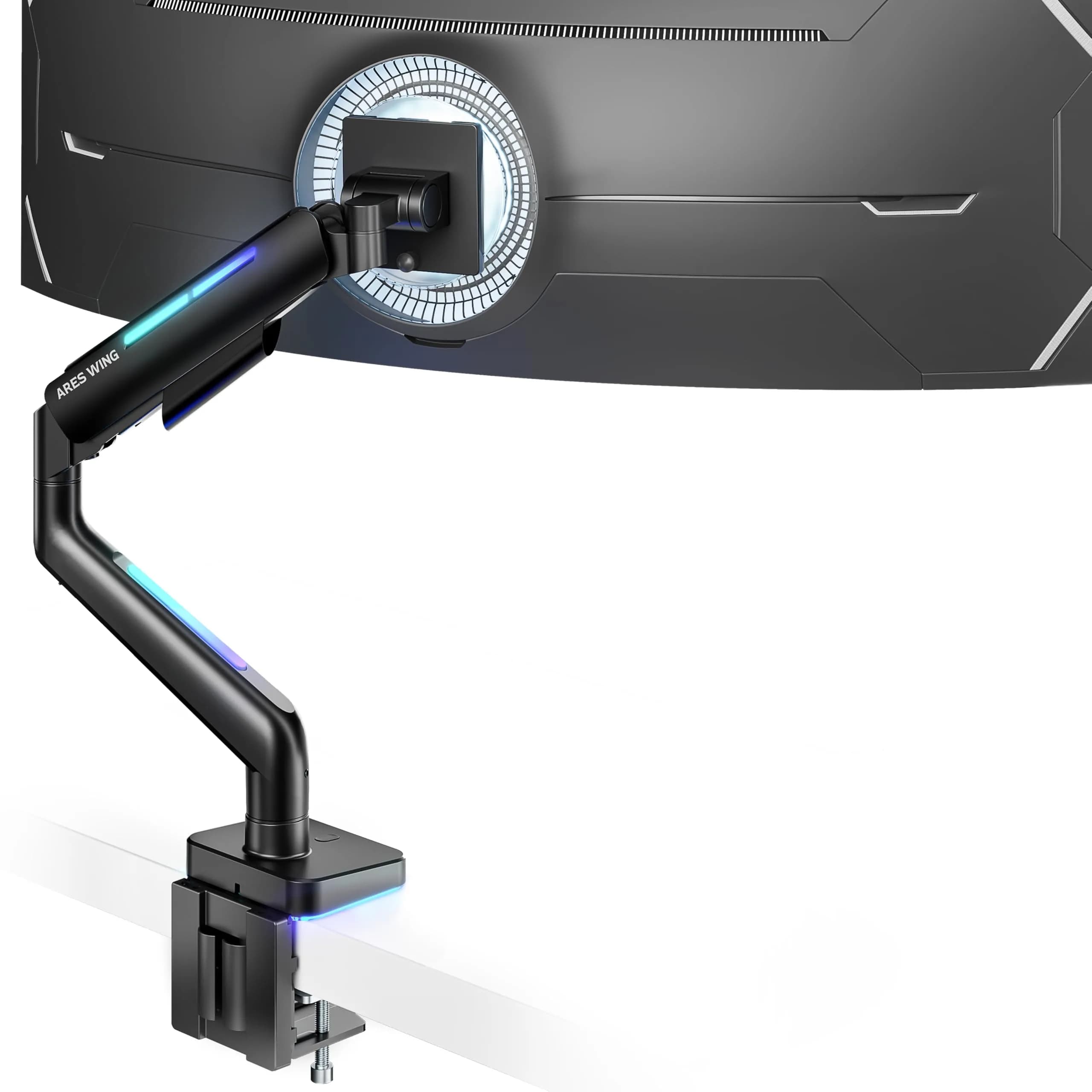 ARES WING Ultrawide Monitor arm with RGB for 17-49 Inch Screen | Full Motion, VESA Compatible, Black — Black