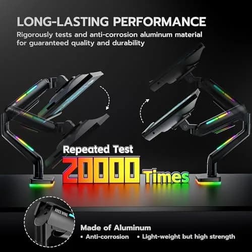 ARES WING Ultrawide Monitor arm with RGB for 17-49 Inch Screen | Full Motion, VESA Compatible, Black thumbnail 4