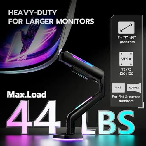 ARES WING Ultrawide Monitor arm with RGB for 17-49 Inch Screen | Full Motion, VESA Compatible, Black thumbnail 5