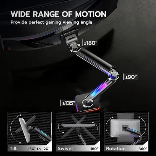 ARES WING Ultrawide Monitor arm with RGB for 17-49 Inch Screen | Full Motion, VESA Compatible, Black thumbnail 2