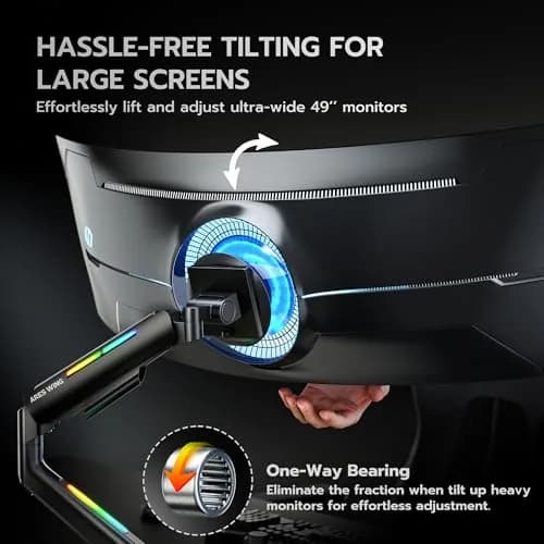 ARES WING Ultrawide Monitor arm with RGB for 17-49 Inch Screen | Full Motion, VESA Compatible, Black thumbnail 3