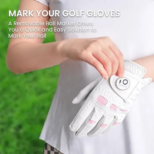 FINGER TEN Women's Leather Golf Gloves with Ball Marker - Enhanced Grip & Comfort for Ladies (White-2 Pack, Left Hand, Medium) thumbnail 4