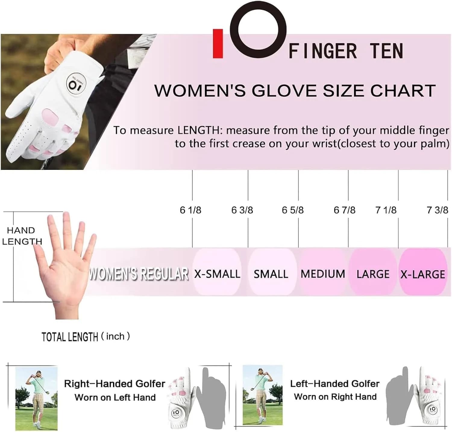 FINGER TEN Women's Leather Golf Gloves with Ball Marker - Enhanced Grip & Comfort for Ladies (White-2 Pack, Left Hand, Medium) - view 5