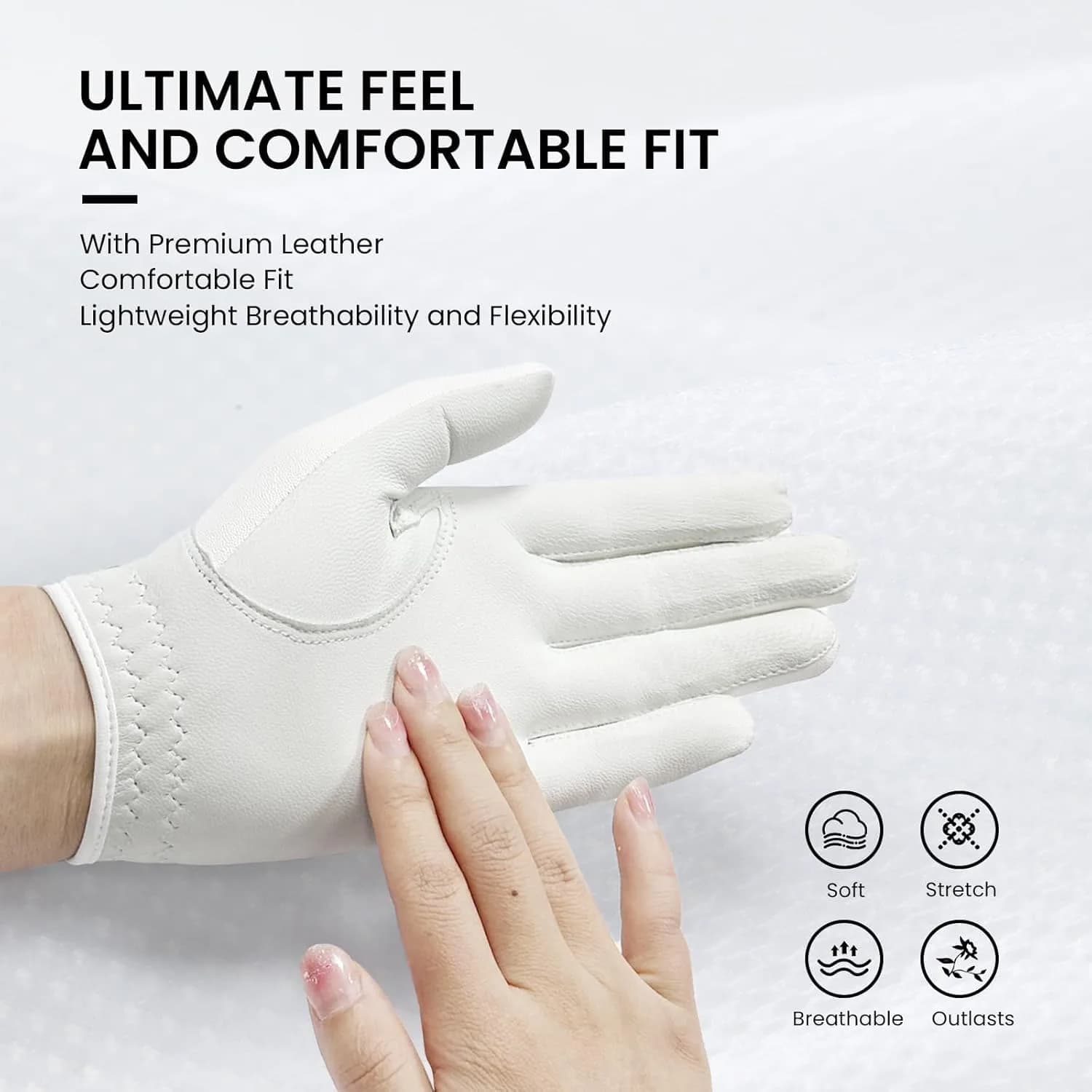FINGER TEN Women's Leather Golf Gloves with Ball Marker - Enhanced Grip & Comfort for Ladies (White-2 Pack, Left Hand, Medium) - view 3