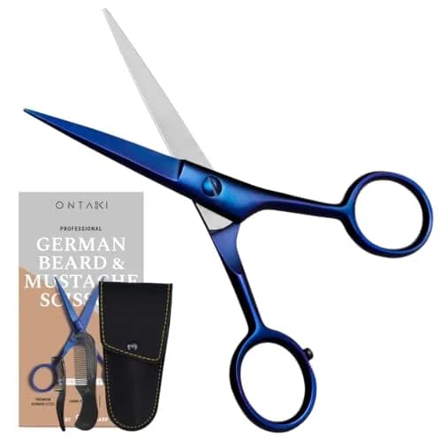 Ontaki 5-inch Beard & Mustache Scissors with Combs & Pouch | German Steel, Ambidextrous, Midnight Blue thumbnail 6