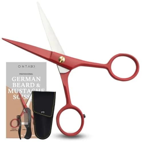 Ontaki Professional Beard & Mustache Scissors 5" (12.7 cm) | German Steel, True Red, with Combs & Pouch thumbnail 7