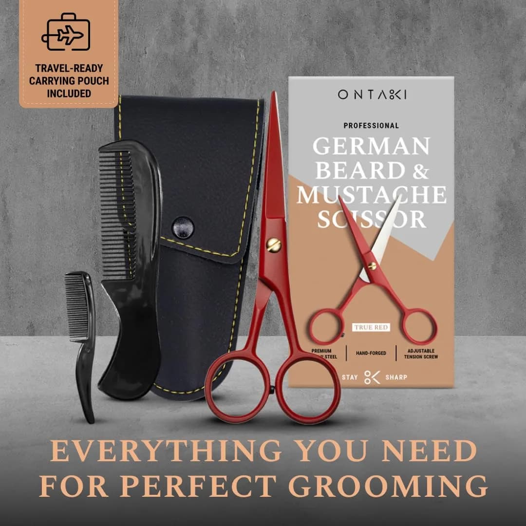 Ontaki 5" Black German Steel Beard & Mustache Scissors (3-Pack) | Precision Styling for Men - view 3