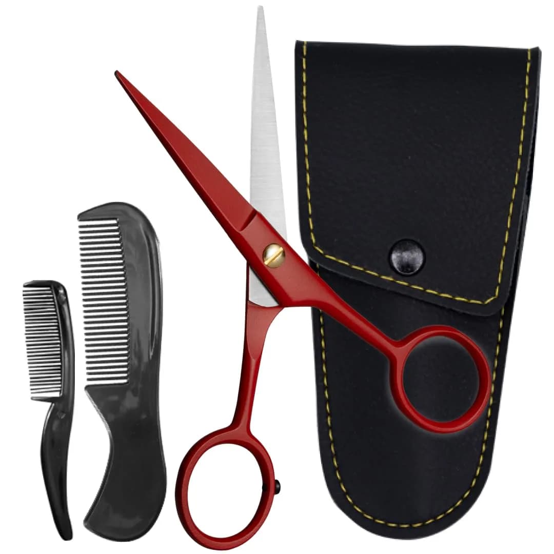 Ontaki 5" Black German Steel Beard & Mustache Scissors (3-Pack) | Precision Styling for Men — True Red