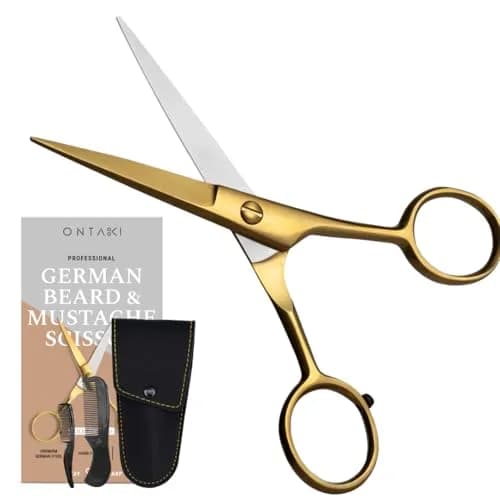 Ontaki 5" Gold Brass Beard & Mustache Scissor with Combs | Professional German Steel Grooming Kit thumbnail 7