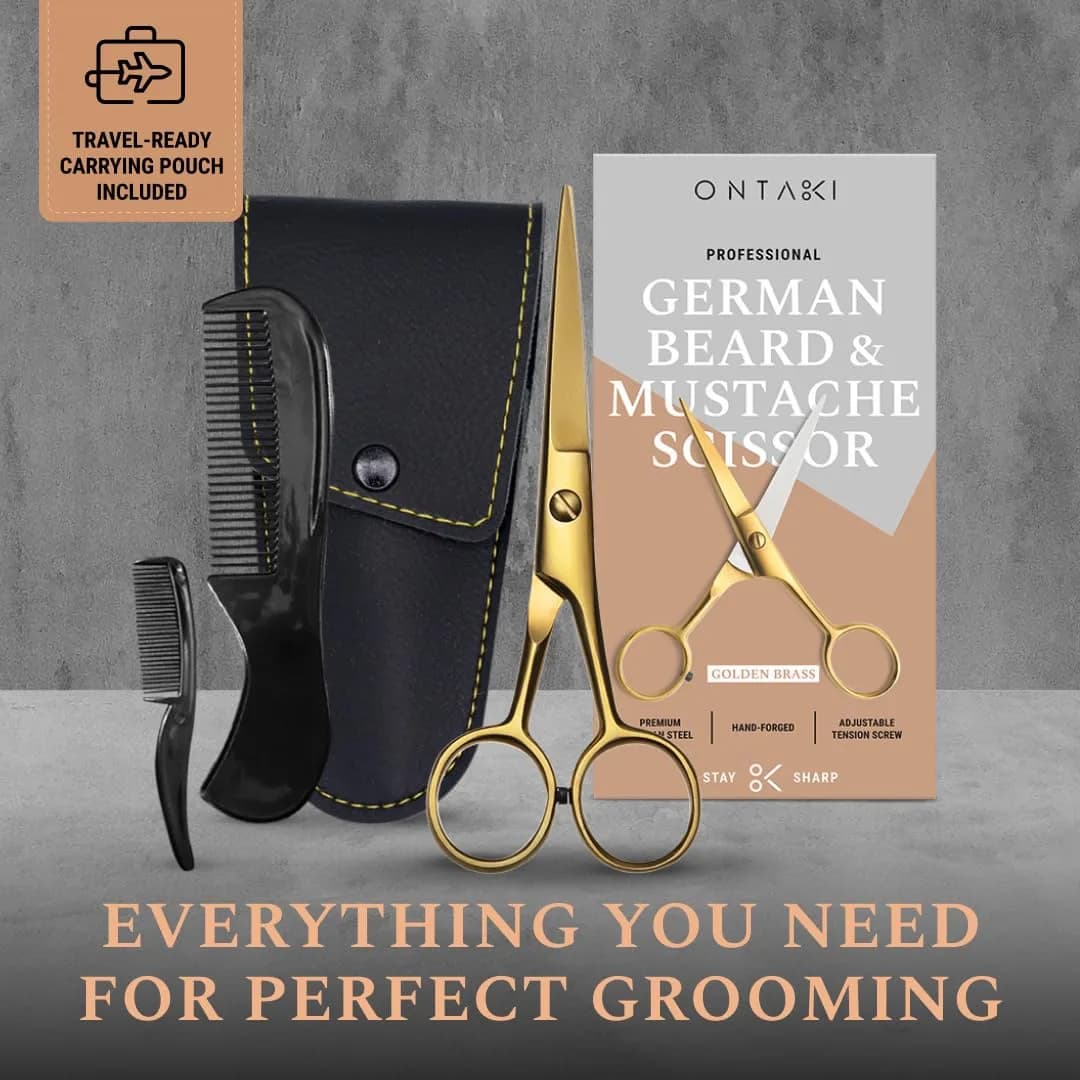 Ontaki 5" Golden Brass Beard & Mustache Scissors | Precision Styling for Men - view 3