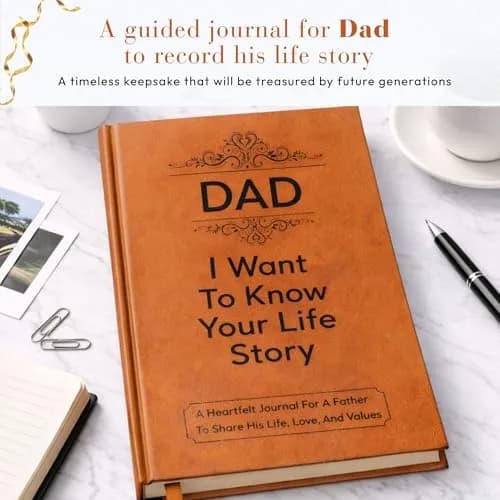 XKFCFC Dad I Want to Know Your Life Story Leather Journal (Hardcover) 20.8cm (8.3in) x 14.6cm (5.8in) | Guided Life Story Book with 300+ Prompt Questions thumbnail 5