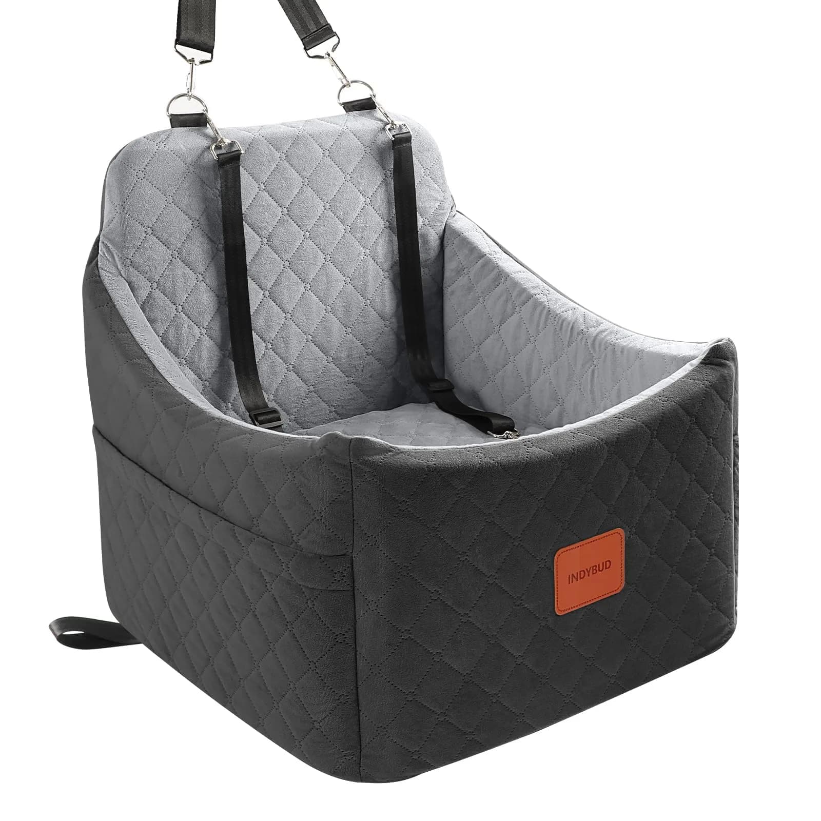 INDYBUD Dog Car Seat for Small Medium Dogs | Detachable Washable Travel Bed with Storage Pockets