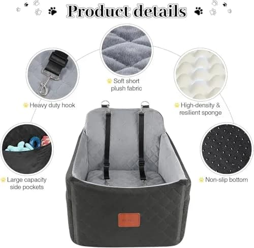 INDYBUD Dog Car Seat for Small Medium Dogs | Detachable Washable Travel Bed with Storage Pockets thumbnail 4