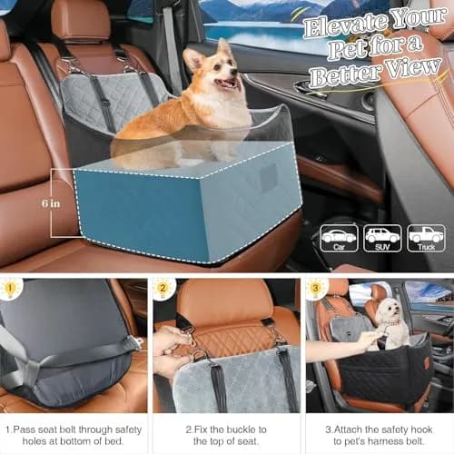 INDYBUD Dog Car Seat for Small Medium Dogs | Detachable Washable Travel Bed with Storage Pockets thumbnail 6