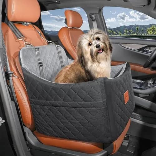 INDYBUD Dog Car Seat for Small Medium Dogs | Detachable Washable Travel Bed with Storage Pockets thumbnail 2