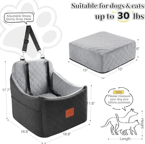 INDYBUD Dog Car Seat for Small Medium Dogs | Detachable Washable Travel Bed with Storage Pockets thumbnail 3