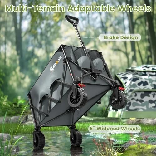 Blomoba Collapsible Wagon Cart, 150L Foldable Utility Cart with Wide Wheels, Grey thumbnail 6
