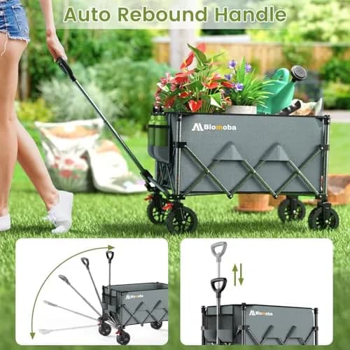 Blomoba Collapsible Wagon Cart, 150L Foldable Utility Cart with Wide Wheels, Grey thumbnail 8