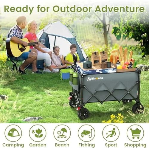 Blomoba Collapsible Wagon Cart, 150L Foldable Utility Cart with Wide Wheels, Grey thumbnail 9