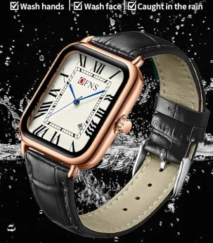 MASTOP Men's Leather Strap Watch Square Quartz Analog 38mm | Vintage Business Casual (70-120 chars) thumbnail 4