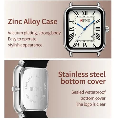 MASTOP Men's and Women's Watch Retro Square Quartz Analog Rubber Watch 38mm | Vintage Business Casual thumbnail 5