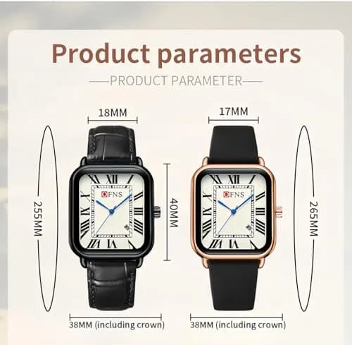 MASTOP Men's and Women's Watch Retro Square Quartz Analog Rubber Watch 38mm | Vintage Business Casual thumbnail 6